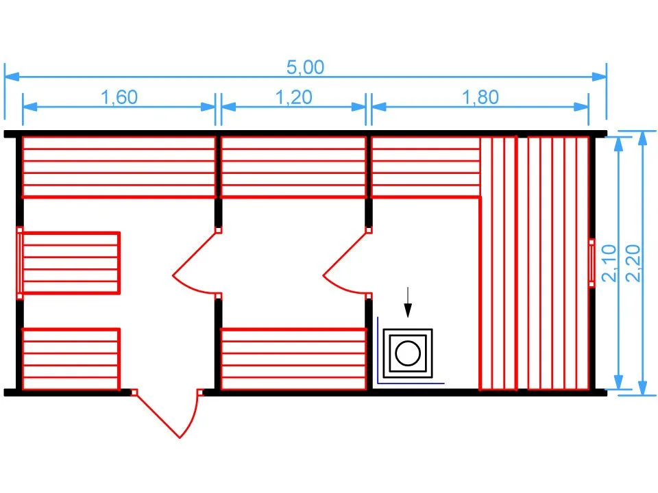 Планировка 1 этажа проекта Баня квадро 5 метров