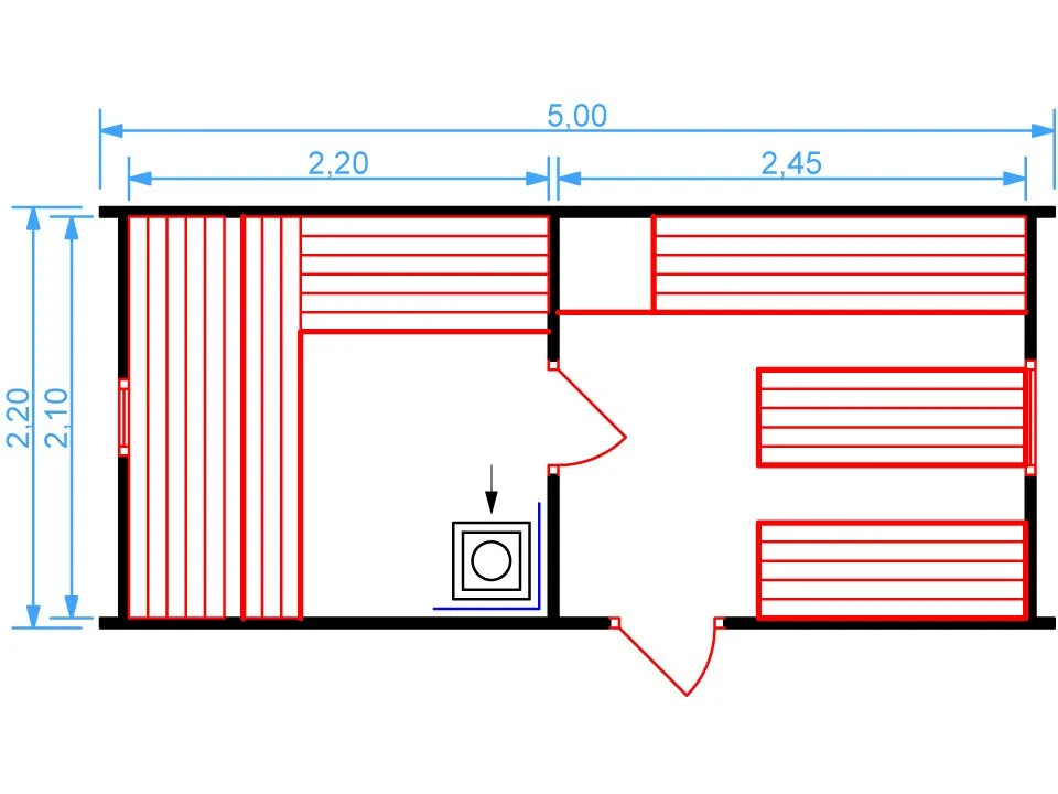 Планировка 1 этажа проекта Баня квадро 5 метров (2 помещения)