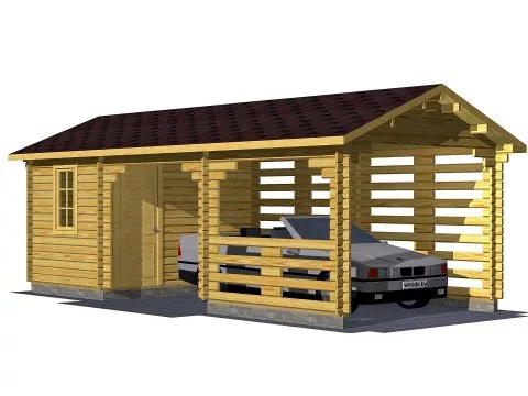Проект дома из бруса Навес для автомобиля с мастерской «АвтоХаус»