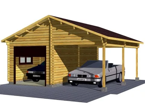 Проект дома из бруса Гараж с навесом из бруса «Инь-Ян»