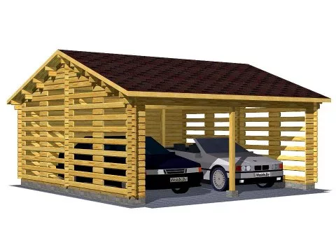 Проект дома из бруса Навес на две машины «8 колёс»