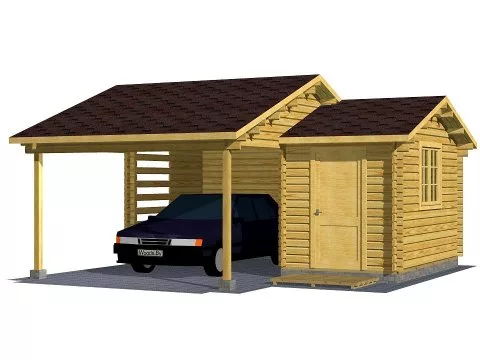 Проект дома из бруса Навес с мастерской «Умелые руки»