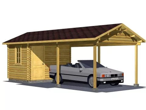 Проект дома из бруса Навес для автомобиля с мастерской «АвтоХаус 2»